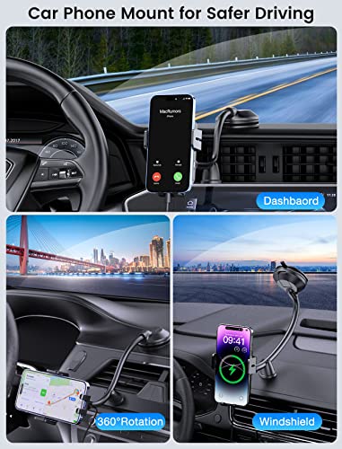 Wireless Car Charger, MOKPR 15W Fast Charging Car Mount Auto-Clamping Car Charger, Dashboard Windshield Phone Holder Compatible with iPhone 14/13/13 Pro/12 pro/12/11/X/8, Samsung S23/S22/S10/S9/S8