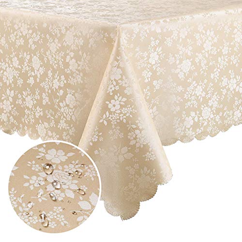 smiry Waterproof Vinyl Tablecloth, Rectangle Heavy Duty Table Cloth, Wipeable Table Cover for Kitchen and Dining Room (Beige, 52" X 70")