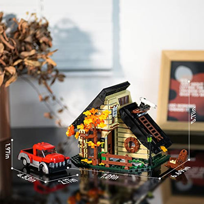 ENJBRICK A-Frame Cabin Building Set Compatible with Lego Architecture for Adutls, Friends Autumn House for Girls 8-14 Years Up 696pcs