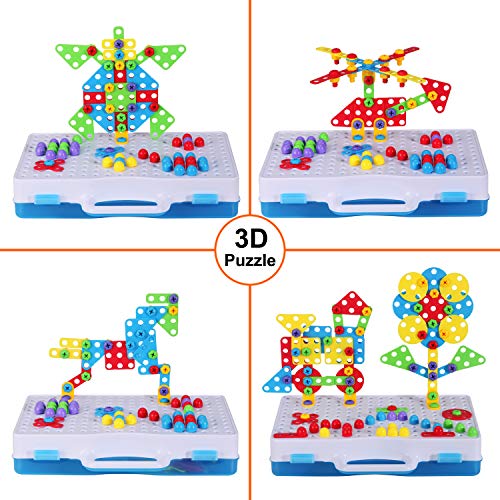 Haifeng 193 Pieces STEM Drill Toys Kit, DIY Creative Mosaic Drill Set for Kids, Construction Engineering Building Blocks Learning Kit for Ages 3-10 Years Old, Creative Games & Fun Activity