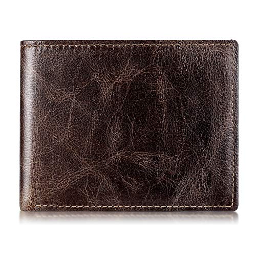 Swallowmall Mens Wallet RFID Genuine Leather Slim Bifold Wallets For Men Removable ID Windows 11 Cards Holders Gift Box