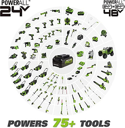 Greenworks 48V 17" Brushless Cordless Lawn Mower + 24V Brushless Drill / Driver, (2) 4.0Ah USB Batteries (USB Hub) and Dual Port Rapid Charger Included (2 x 24V)