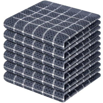 Fintale Kitchen Towels Dishcloths 100% Cotton - Soft and Super Absorbent Dish Towels for Kitchen - Perfect for Drying and Washing Dishes - 6 Pack (Lattice Designed, Grey) - 12 x 12 Inches