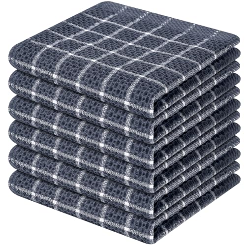 Fintale Kitchen Towels Dishcloths 100% Cotton - Soft and Super Absorbent Dish Towels for Kitchen - Perfect for Drying and Washing Dishes - 6 Pack (Lattice Designed, Grey) - 12 x 12 Inches