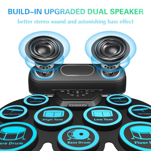 Electronic Drum Set - YUOIOYU Electric Drum Set Potable Drum Kit MIDI Practice Drum Pad with Dual Built-in Speaker, Drum Sticks and Pedals,Christmas Birthday Gift for Kids Adult