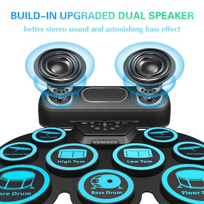 Electronic Drum Set - YUOIOYU Electric Drum Set Potable Drum Kit MIDI Practice Drum Pad with Dual Built-in Speaker, Drum Sticks and Pedals,Christmas Birthday Gift for Kids Adult