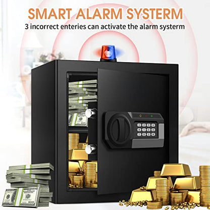 1.6 Cub Home Safe Box Fireproof Waterproof with Anti-Theft Alarm, Removable Shelf, Digital Fire Safe with Keypad Led Indicator, Security Money Safe for Firearm Ammo Cash Jewelry Medicines Document
