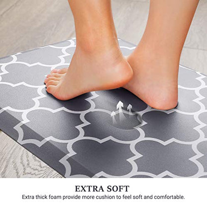 WISELIFE Kitchen Mat Cushioned Anti-Fatigue Rug,17.3"x 60",Non Slip Waterproof Rugs Heavy Duty PVC Ergonomic Comfort Mat for Kitchen, Floor Home, Office, Sink, Laundry, Grey