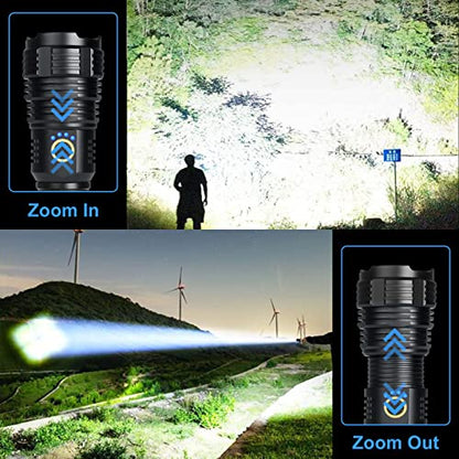 BengMxj Rechargeable LED Flashlights, 90000 High Lumens Flashlight, XHP70 Tactical Flashlight with Zoomable, 5 Modes, Super Bright Waterproof Flashlights for Emergencies, Camping, Hiking