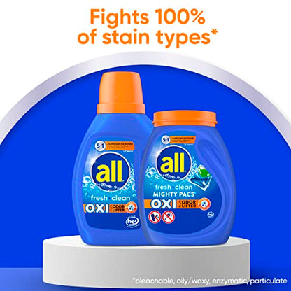 Add 3 To Your Cart! all Laundry Detergent Pacs, Fresh Clean Oxi plus Odor Lifter, 180 Count (packaging may vary)