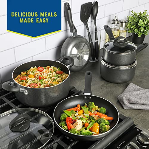 Oster Clairborne 10 Piece Aluminum Cookware Set W/Tools,Black