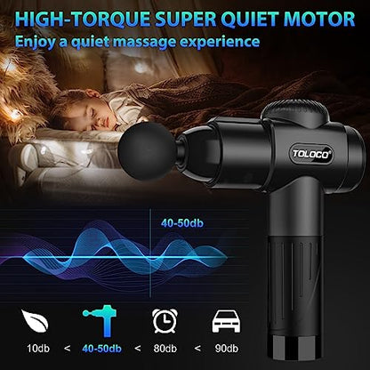 TOLOCO Massage Gun, Muscle Deep Tissue Massager for Athletes for Any Pain Relief, 10 Massages Heads with Silent Brushless Motor, Gifts for Men&Women, Black
