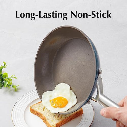 ROCKURWOK 8-Inch Ceramic Pan, Non Stick Frying Pans, Nonstick Ideal for Omelets and Eggs, Ceramic Pan, Durable Skillet PTFE & PFOA & PFAS Free, Induction Safe, Oven and Dishwasher Friendly