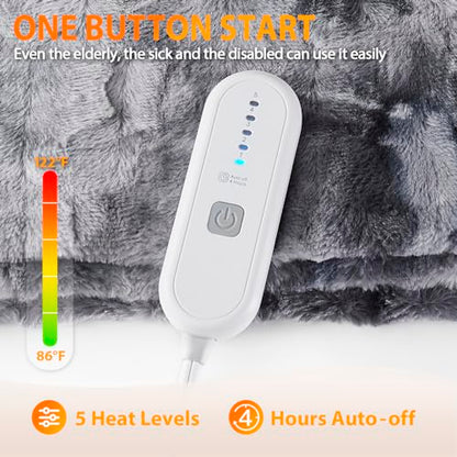 Longering Heated Blanket Throw Electric Blanket: 50"x60" Heating Blanket with 5 Fast Heating Levels 4 Hours Auto Off - Super Cozy Soft Faux Fur Sherpa Heated Blankets for Bed - ETL Certified（Grey）