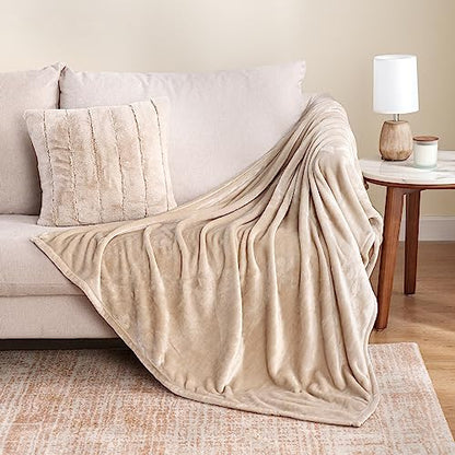 Berkshire Blanket Classic VelvetLoft® Solid Throw Blanket,Lightweight Soft Fuzzy Plush Throw Blanket for Bed and Couch,Grain,50x60 Inches