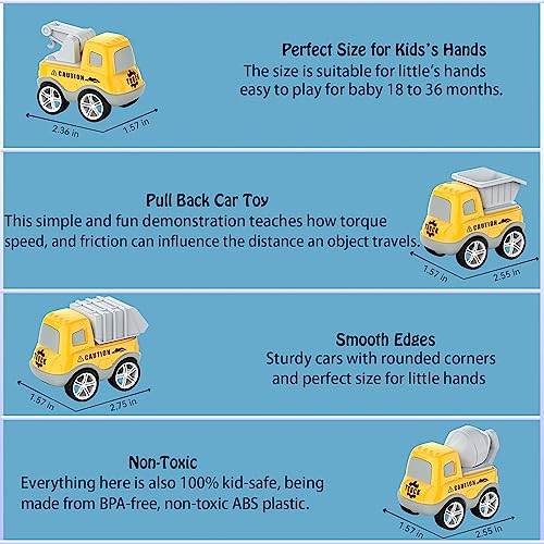 Toddler Car Toys for 3 4 5 Years Old Construction Transport Truck with 4 Pack Small Pull Back Construction Vehicles Friction Power Cars Christmas Birthday Gifts for Kids Boys Girls