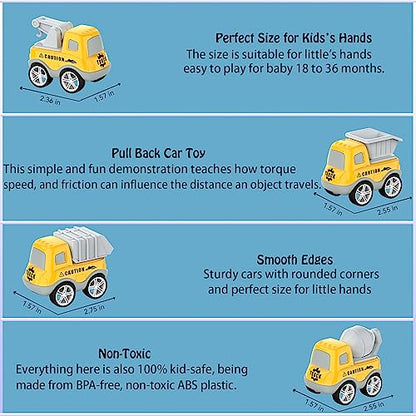 Toddler Car Toys for 3 4 5 Years Old Construction Transport Truck with 4 Pack Small Pull Back Construction Vehicles Friction Power Cars Christmas Birthday Gifts for Kids Boys Girls