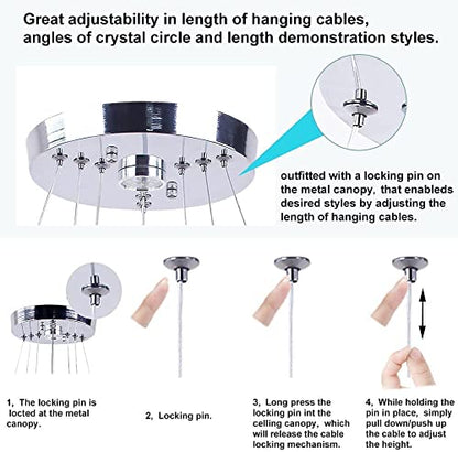 Modern LED Crystal Chandeliers 3 Ring Round Pendant Lighting Fixtures DIY Stainless Steel Ceiling Lamp Hanging Lights for Living Room Dining Room Bedroom Kitchen (Changeable Light)
