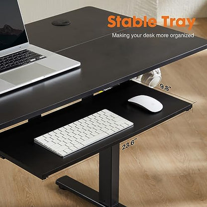 Sweetcrispy Standing Desk with Pull Out Keyboard Tray-48 in Electric Standing Desk, Height Adjustable Stand Up Desk for Home Office, Sit Stand Desk Stable Computer Rising Desk, 2 Storage Hooks, Black