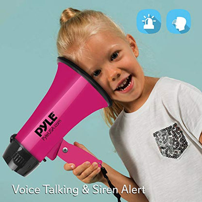 PYLE-PRO Portable Megaphone Speaker Siren Bullhorn - Compact and Battery Operated with 20 Watt Power, Microphone, 2 Modes, PA Sound and Foldable Handle for Cheerleading and Police Use PMP24PK (Pink)