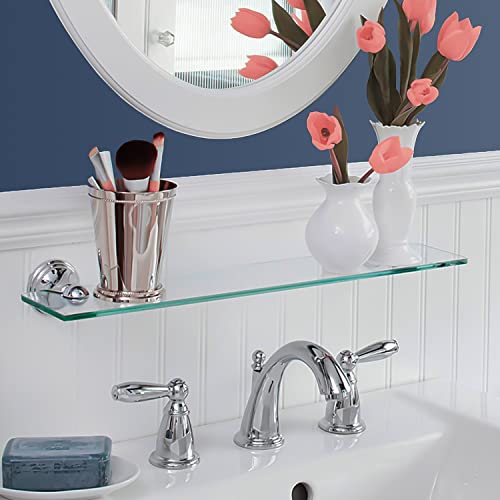 Fab Glass and Mirror Rectangle Floating Glass Shelve, 6"x18" Inches, 3/8 Thick Clear Glass with Flat Polished Edge-‎Easy Installation with Screws, and Peacock Chrome Finish Brackets