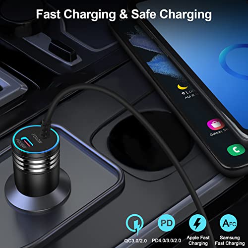 Android 60W USB Type C Car Charger Adapter Plug Fast Charging for Samsung Galaxy S23 Ultra/S23+/A14 5G/A54/A34/S22 Ultra/A13/A53/A23/A03S/A12, Type C Car Cigarette Lighter USB Charger USB C Cable 3FT