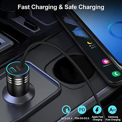 Android 60W USB Type C Car Charger Adapter Plug Fast Charging for Samsung Galaxy S23 Ultra/S23+/A14 5G/A54/A34/S22 Ultra/A13/A53/A23/A03S/A12, Type C Car Cigarette Lighter USB Charger USB C Cable 3FT