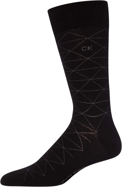 Calvin Klein Men's 6 Pack Mixed Pattern Dress Socks, Size 4-12, Black Assorted