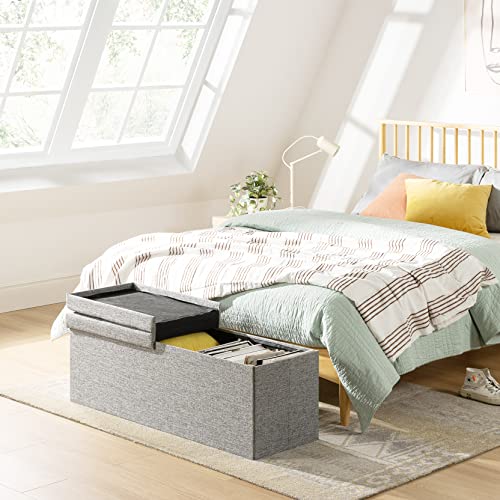 Otto & Ben 45" Storage Ottoman with SMART LIFT Top, Upholstered Tufted Bench, Foot Rest, Light Grey