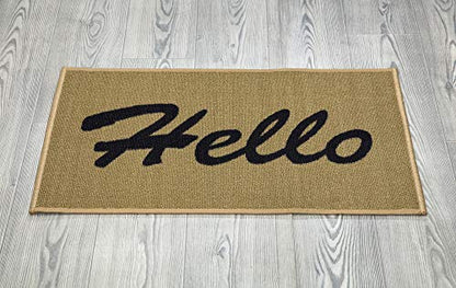 Machine Washable Hello Design Non-Slip Rubberback 2x3 Entry Doormats for Doorway, Entryway, Indoor Door Mat Front Door, Rugs For Entrance, 20" x 30", Beige
