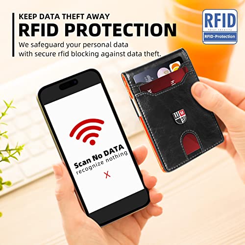 Slim Minimalist Front Pocket Rfid Blocking Leather Wallet |Front Pocket Wallets For Men Slim Minimalist | Thin Mens Bifold Wallet with Money Clip | 12 Card Holders Slots with ID Window | Gift Choice