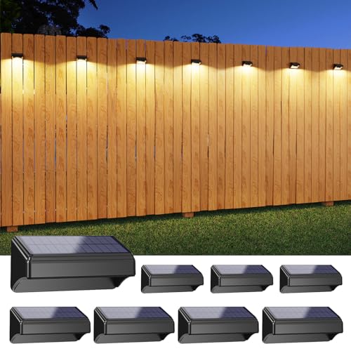 Bridika Solar Fence Lights, Fence Lights Solar Power, Solar Lights Outdoor Waterproof Warm White & Color Glow LED Solar Lights for Backyard, Patio, Deck Railing, Step and Wall, Christmas (8 Pack)