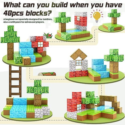 Magnetic Blocks-Build Mine Magnet World Set, Magnetic Toys for Boys & Girls Age 3-4 4-5 6-8, STEM Montessori Sensory Toys for Toddlers Gifts for 3+ Years Old, Fidget Cubes Construction Toys