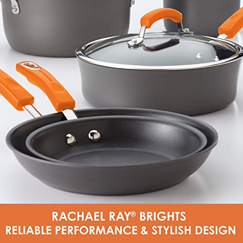Rachael Ray Brights Hard Anodized Nonstick Frying Pan / Fry Pan / Hard Anodized Skillet - 8.5 Inch, Gray with Orange Handles