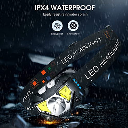Headlamp Flashlight, LHKNL 1200 Lumen Ultra-Light Bright LED Rechargeable Headlight with White Red Light, 2-PACK Waterproof Motion Sensor Head Lamp, 8 Modes for Outdoor Camping Running Cycling Fishing