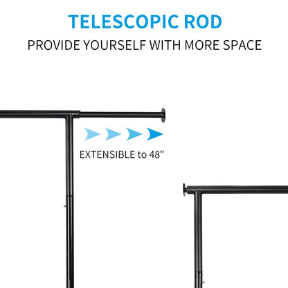 Fishat Simple Standard Double Rod Rolling Clothing Garment Rack for Hanging Clothes, Metal Clothes Organizer with Lockable Wheels (Black)