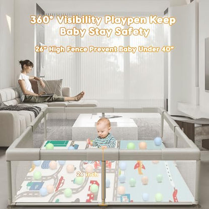 Baby Playpen with Mat Small Playpen Play Pin for Babies and Toddlers 49 x 49 inch Baby Fence Playards Nursery Furniture Set