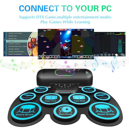 Electronic Drum Set - YUOIOYU Electric Drum Set Potable Drum Kit MIDI Practice Drum Pad with Dual Built-in Speaker, Drum Sticks and Pedals,Christmas Birthday Gift for Kids Adult