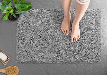 LuxUrux Bath Mat, Extra-Soft Plush Non-Slip Bathroom Rug, Luxury Chenille Microfiber Material, Super Absorbent Shaggy Bath Rug. Machine Wash & Dry (17 x 24, Light Grey)