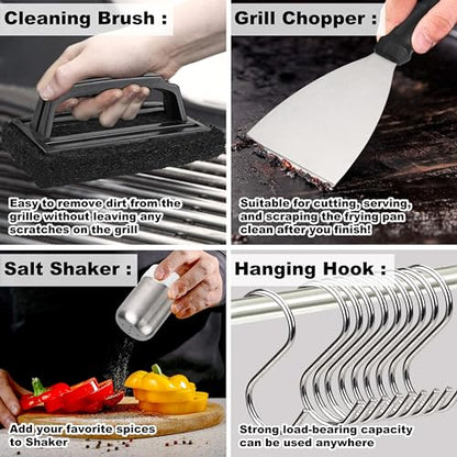 POLIGO 25PCS Flat Top Griddle Accessories Kit - Essential Kit for Indoor and Outdoor Teppanyaki with Griddle Spatula, Chopper, Tongs, Cleaning Brush, Storage Bag - Ideal Griddle Set Gift for Men