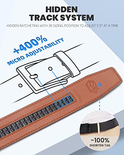 Zitahli Belt Men, Ratchet Belt Dress with 1 3/8" Premium Leather,Slide Belt with Easier Adjustable Automatic Buckle,Trim to Fit Size 26"-32"