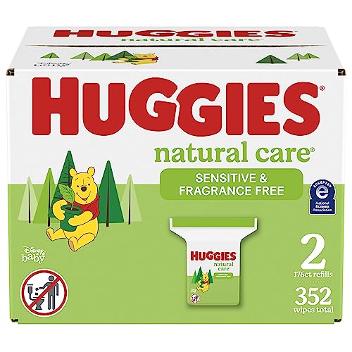 Huggies Natural Care Sensitive Baby Wipes, Unscented, Hypoallergenic, 99% Purified Water, 2 Refill Packs (352 Wipes Total)