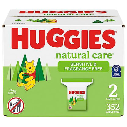 Huggies Natural Care Sensitive Baby Wipes, Unscented, Hypoallergenic, 99% Purified Water, 2 Refill Packs (352 Wipes Total)