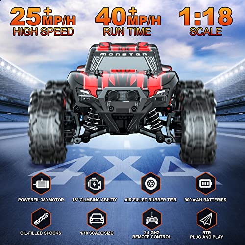 GUOKAI Upgraded Remote Control Car for Boys, 1:18 Scale Fast RC Cars All Terrain,High Speed 25MPH Rock Crawler RC Truck 4x4 Off Road Waterproof 2.4 GHz Control with Extra Shell and Battery 40+mins
