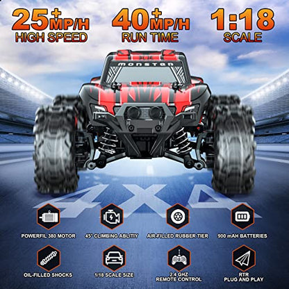 GUOKAI Upgraded Remote Control Car for Boys, 1:18 Scale Fast RC Cars All Terrain,High Speed 25MPH Rock Crawler RC Truck 4x4 Off Road Waterproof 2.4 GHz Control with Extra Shell and Battery 40+mins