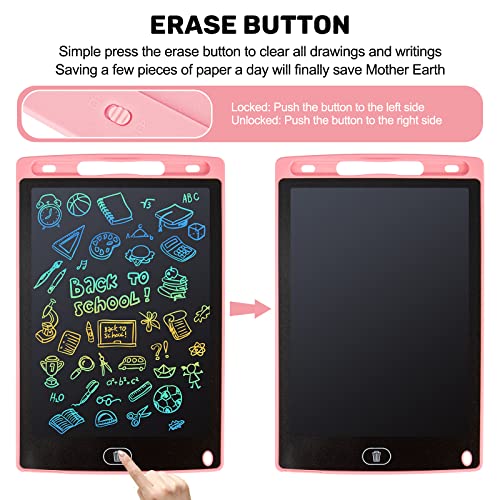 LCD Writing Tablet, 2 Packs Drawing Pads for Kids 3 4 5 6 Years Old 8.5 Inch Colorful Lines Doodle Scribble Boards Educational Toys for Boys Girls Road Trip EssentialsTravel Game Toys,Pink+Blue
