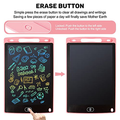 LCD Writing Tablet, 2 Packs Drawing Pads for Kids 3 4 5 6 Years Old 8.5 Inch Colorful Lines Doodle Scribble Boards Educational Toys for Boys Girls Road Trip EssentialsTravel Game Toys,Pink+Blue