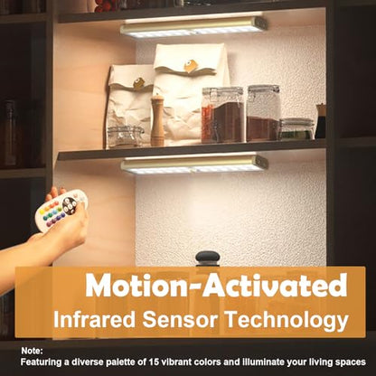SZOKLED Motion Sensor Under Cabinet Lights, 58-LED RGB Closet Lights Wireless, 1100mAh Rechargeable Under Cabinet Lighting Dimmable Night Lights for Kitchen,Bedroom,Wardrobe,Hallway,Stairs (2 Pcs)