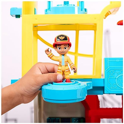 Disney Junior Firebuds HQ Playset with Lights, Sounds, Fire Truck Toy, Action Figure and Vehicle Launcher, Kids Toys for Boys and Girls Ages 3 and Up