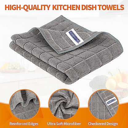 HOMERHYME Kitchen Towels, 8 Pack Microfiber Dish Towels Kitchen Washcloth, 270 GSM Grey All-Purpose Quick Dry Reusable Lint Free & Absorbent Tea Towels for Kitchen, Bar, Shop & Hotel 25'' x 15''